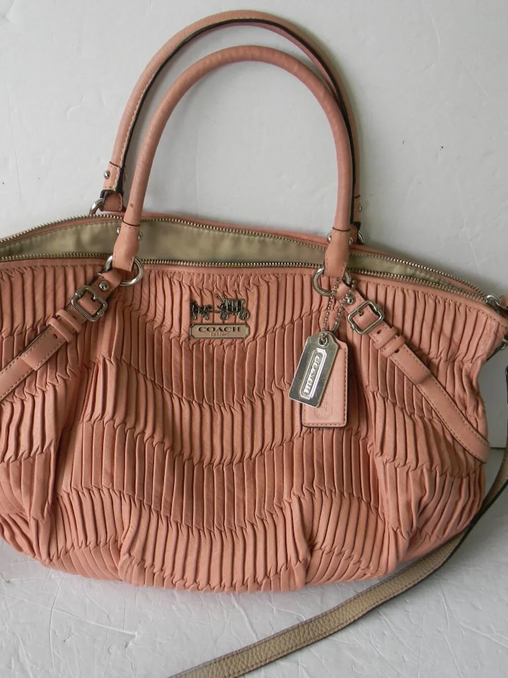 Coach Madison Gathered PLEATED Leather LARGE Sophia PINK SATCHEL 15947